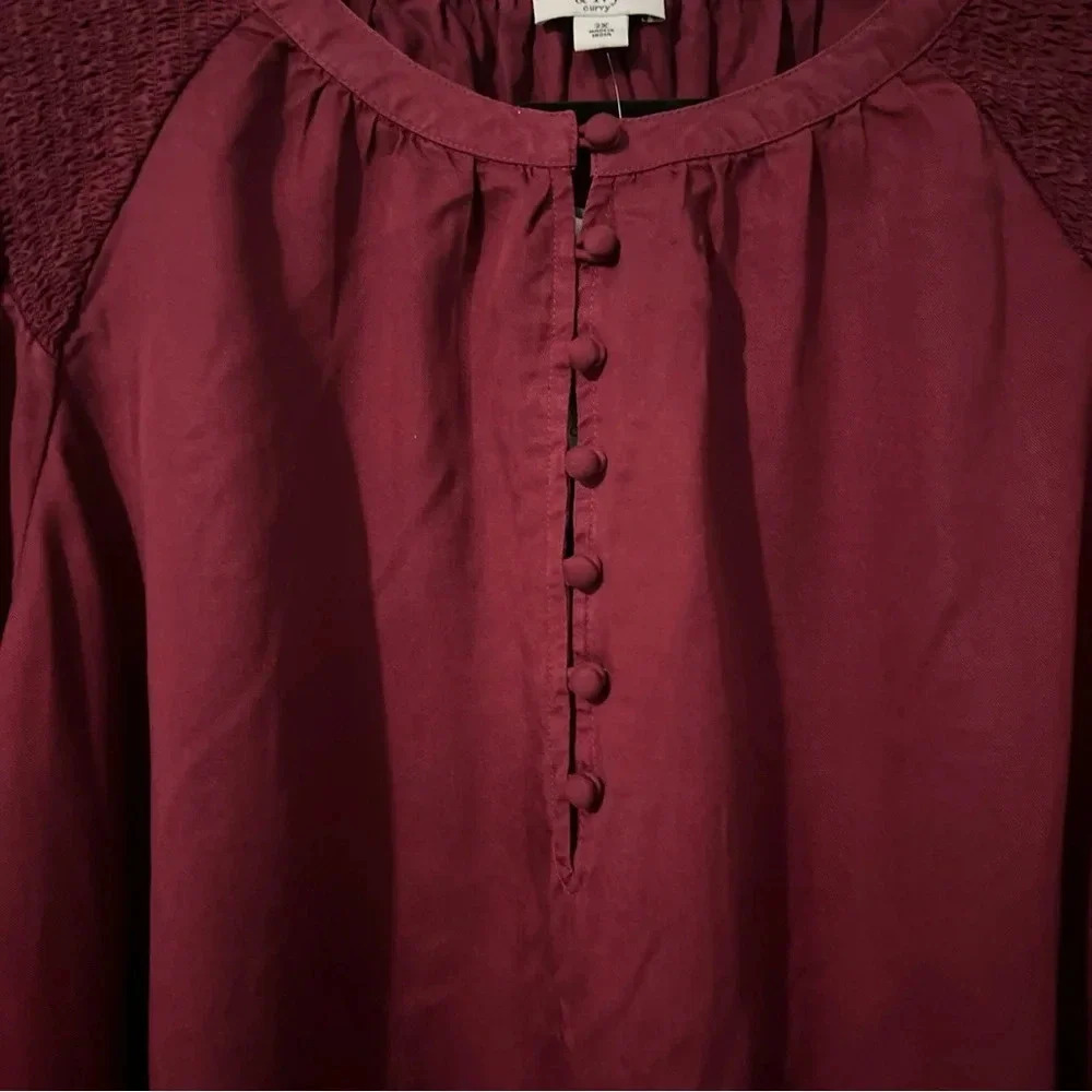 Crown Ivy Peasant Blouse Women’s XXL Red Cranberry Peasant Long Sleeve Button - Picture 10 of 14
